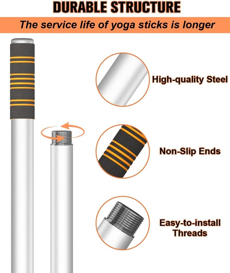 Queension 5ft Yoga Stick – Heavy-Duty Steel Adjustable Stretching Bar for Mobility, Flexibility & Balance. Multi-Functional Fitness Pole with 4 Steel Rods & Comfort Foam Grips - Image 3